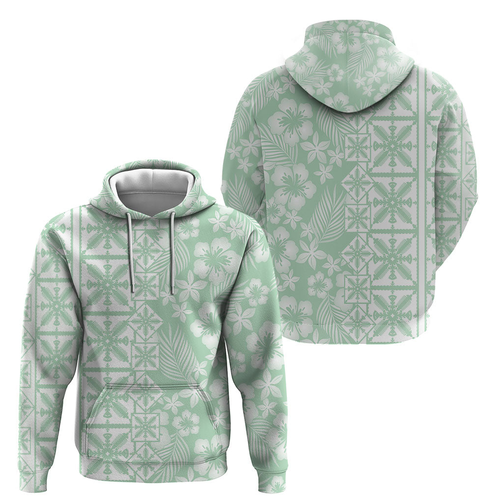 Pastel Green Kahili Quilt Hawaii Hoodie Tropical Flower Seamless Half Style