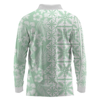 Pastel Green Kahili Quilt Hawaii Long Sleeve Polo Shirt Tropical Flower Seamless Half Style