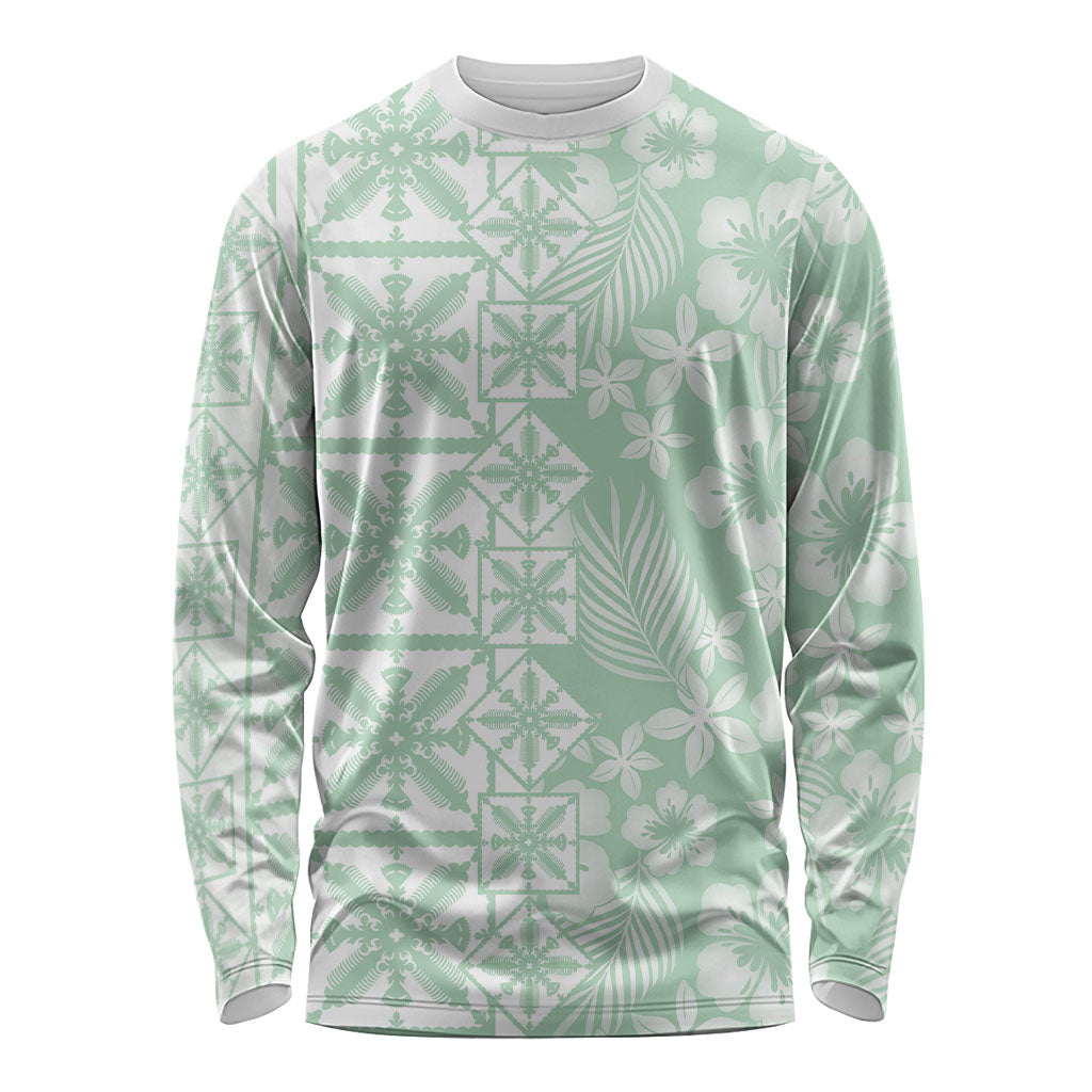 Pastel Green Kahili Quilt Hawaii Long Sleeve Shirt Tropical Flower Seamless Half Style LT14 Unisex Green - Polynesian Pride