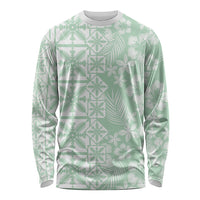 Pastel Green Kahili Quilt Hawaii Long Sleeve Shirt Tropical Flower Seamless Half Style