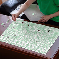 Pastel Green Kahili Quilt Hawaii Puzzle Tropical Flower Seamless Half Style