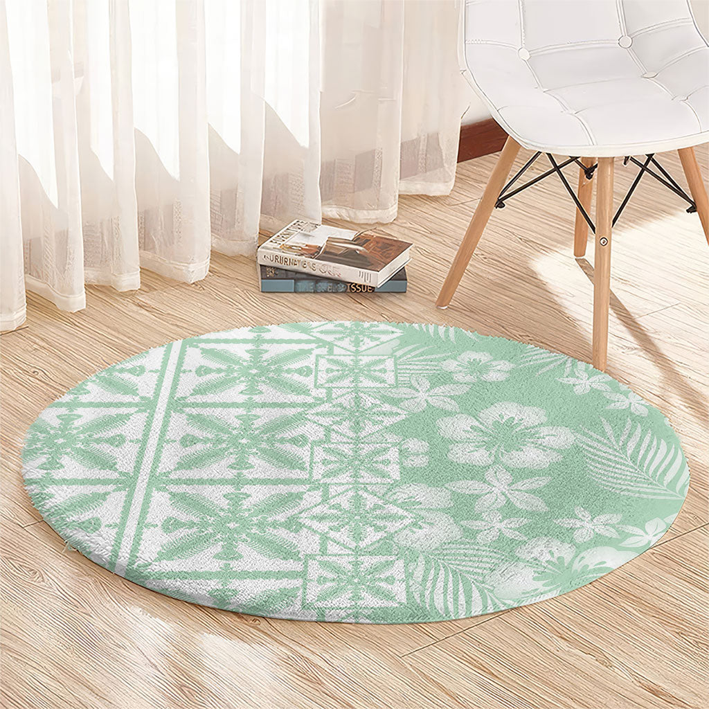 Pastel Green Kahili Quilt Hawaii Round Carpet Tropical Flower Seamless Half Style