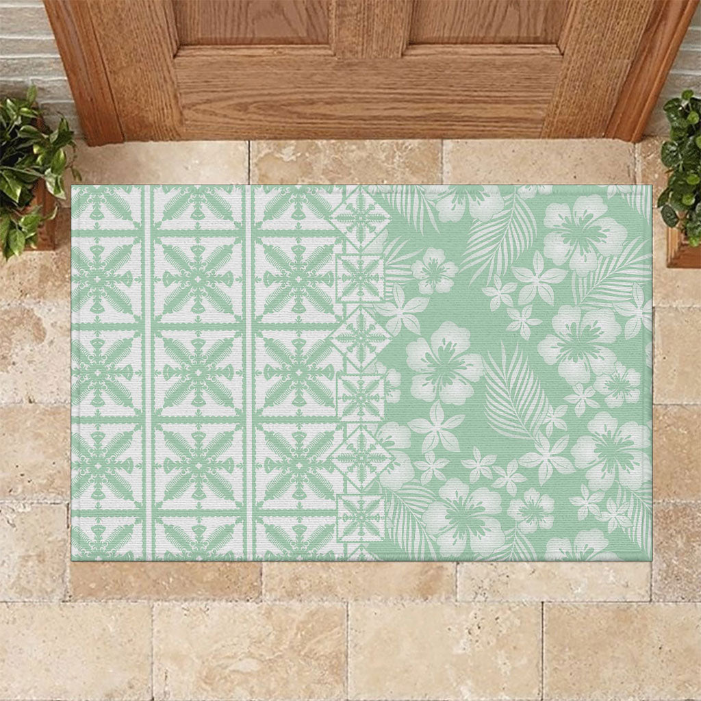 Pastel Green Kahili Quilt Hawaii Rubber Doormat Tropical Flower Seamless Half Style LT14 Green - Polynesian Pride