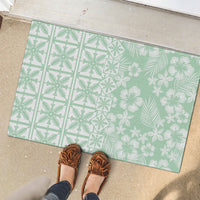 Pastel Green Kahili Quilt Hawaii Rubber Doormat Tropical Flower Seamless Half Style