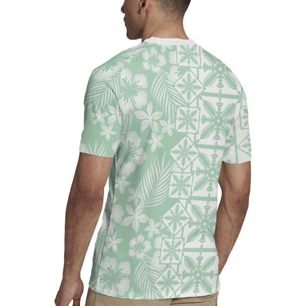 Pastel Green Kahili Quilt Hawaii Rugby Jersey Tropical Flower Seamless Half Style