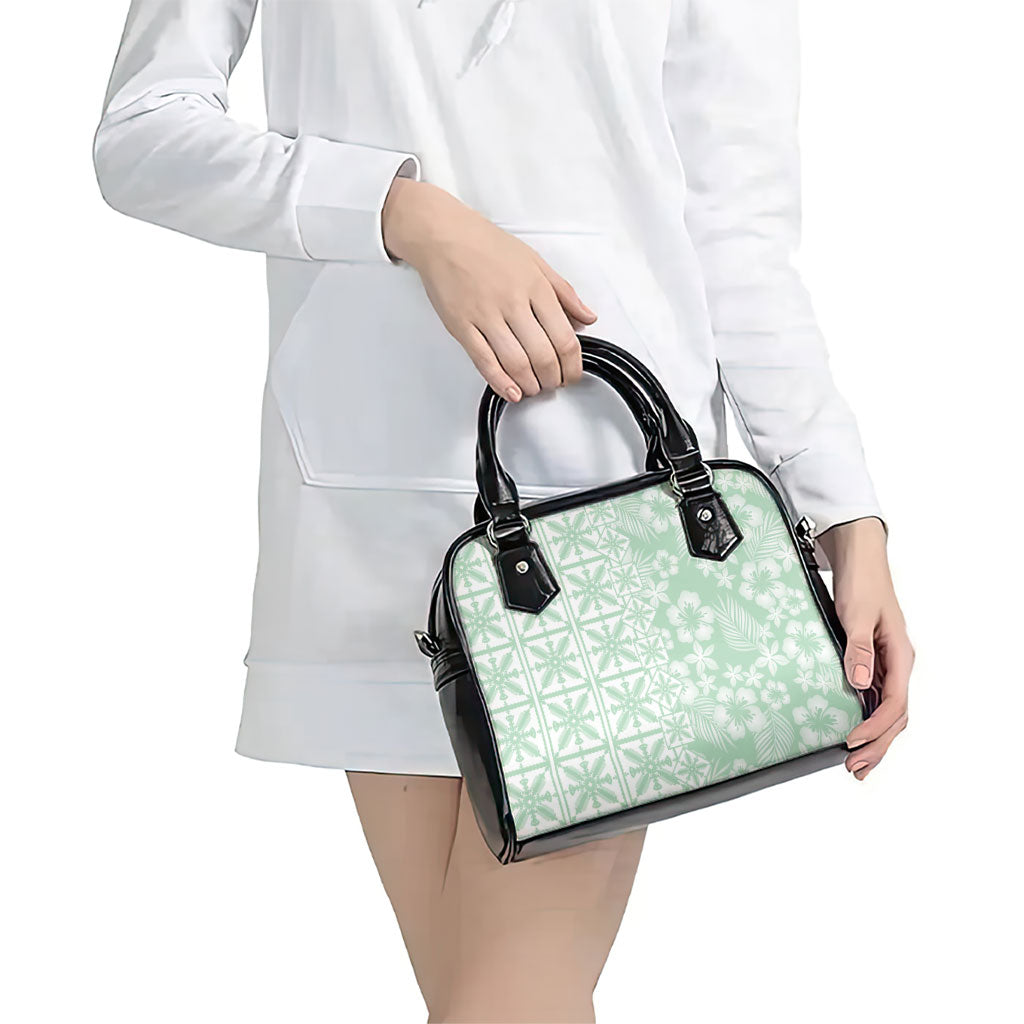 Pastel Green Kahili Quilt Hawaii Shoulder Handbag Tropical Flower Seamless Half Style