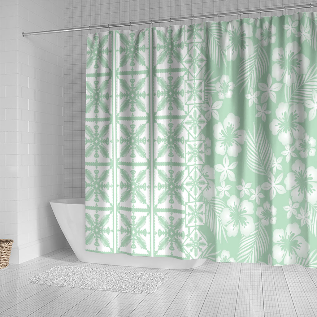Pastel Green Kahili Quilt Hawaii Shower Curtain Tropical Flower Seamless Half Style