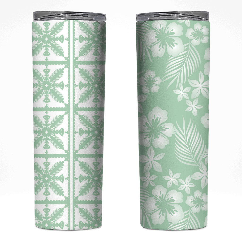 Pastel Green Kahili Quilt Hawaii Skinny Tumbler Tropical Flower Seamless Half Style