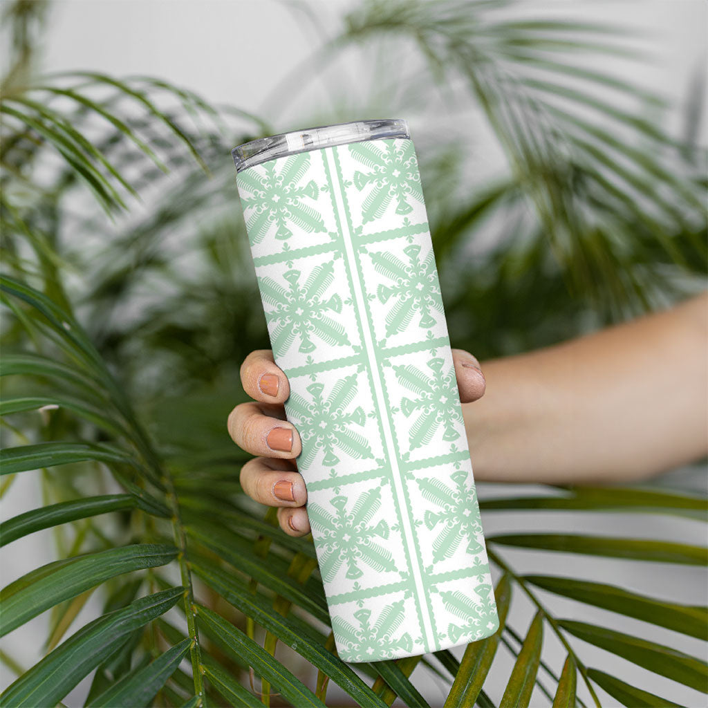 Pastel Green Kahili Quilt Hawaii Skinny Tumbler Tropical Flower Seamless Half Style