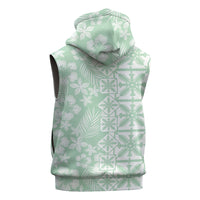 Pastel Green Kahili Quilt Hawaii Sleeveless Hoodie Tropical Flower Seamless Half Style