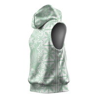 Pastel Green Kahili Quilt Hawaii Sleeveless Hoodie Tropical Flower Seamless Half Style