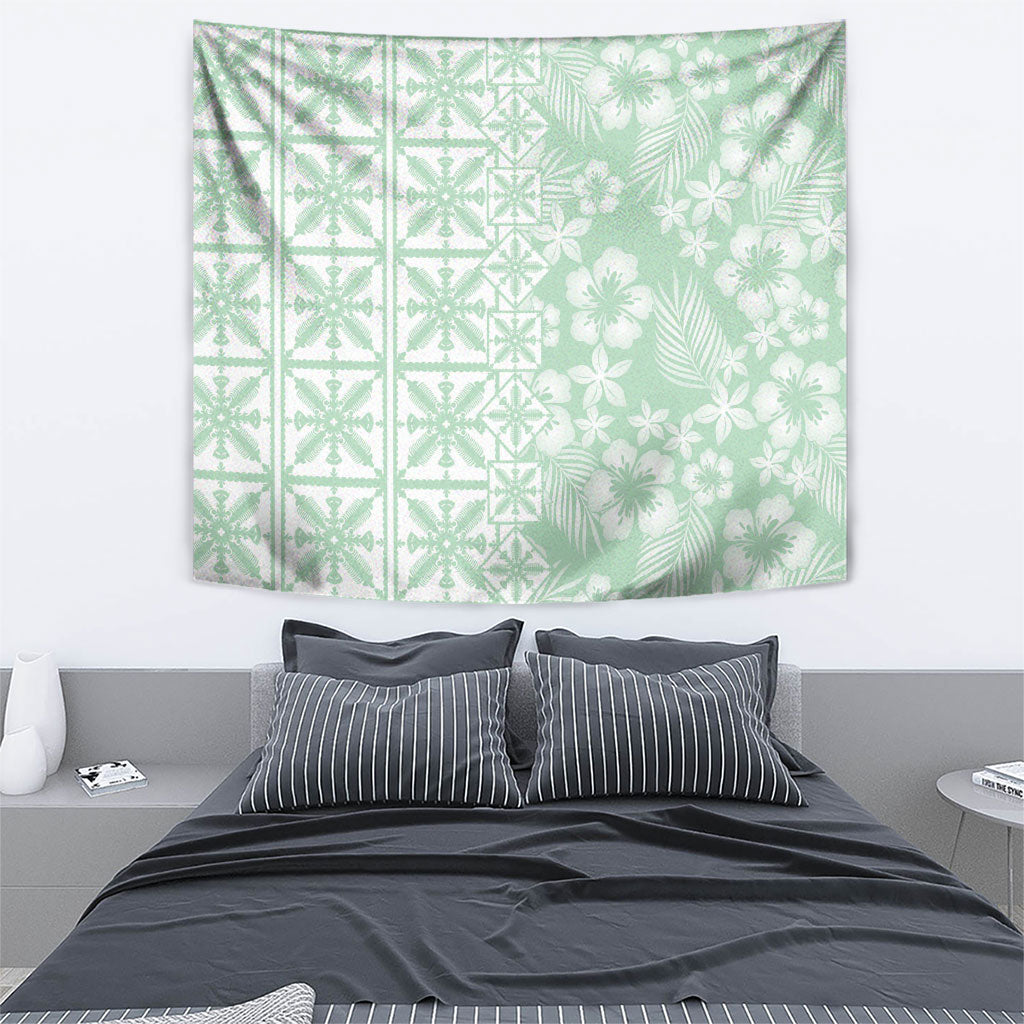 Pastel Green Kahili Quilt Hawaii Tapestry Tropical Flower Seamless Half Style