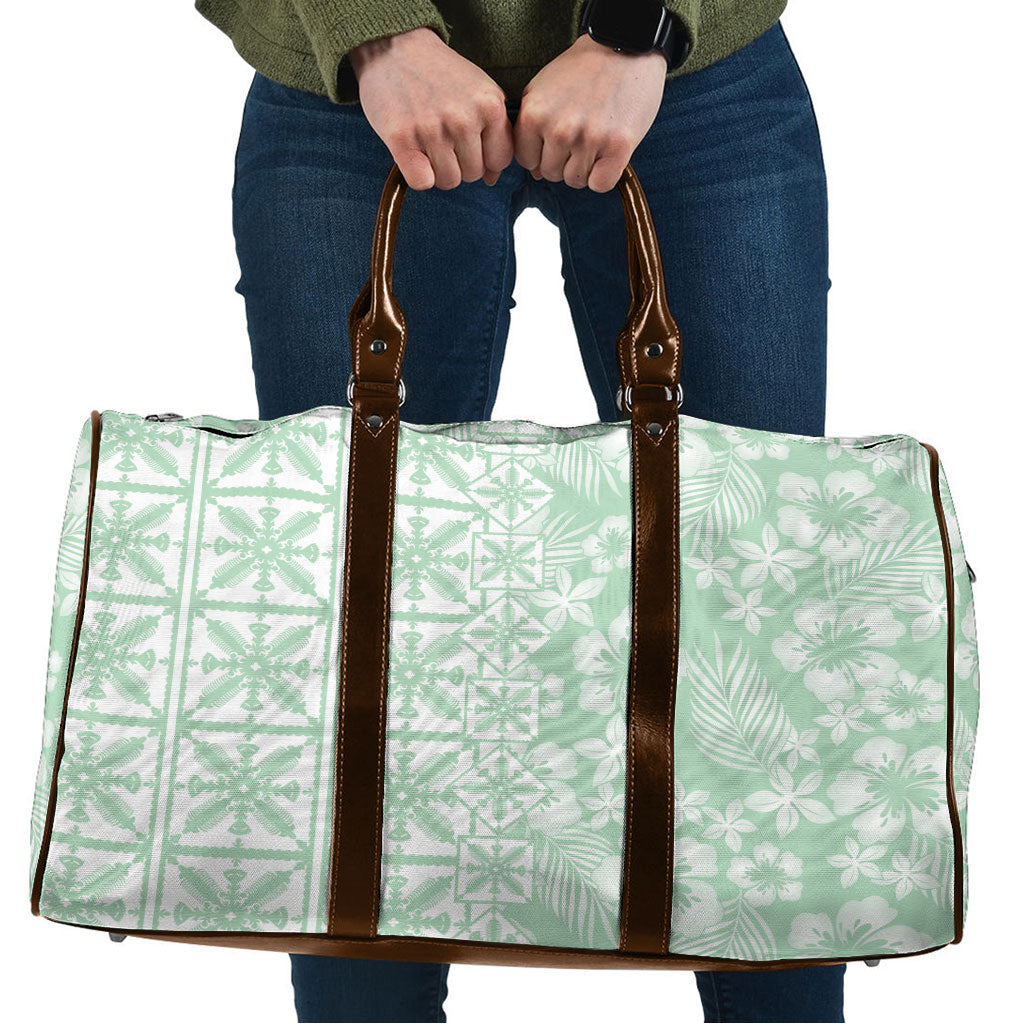 Pastel Green Kahili Quilt Hawaii Travel Bag Tropical Flower Seamless Half Style LT14 Green - Polynesian Pride