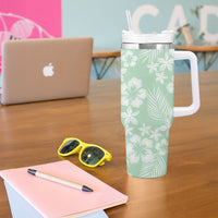 Pastel Green Kahili Quilt Hawaii Tumbler With Handle Tropical Flower Seamless Half Style