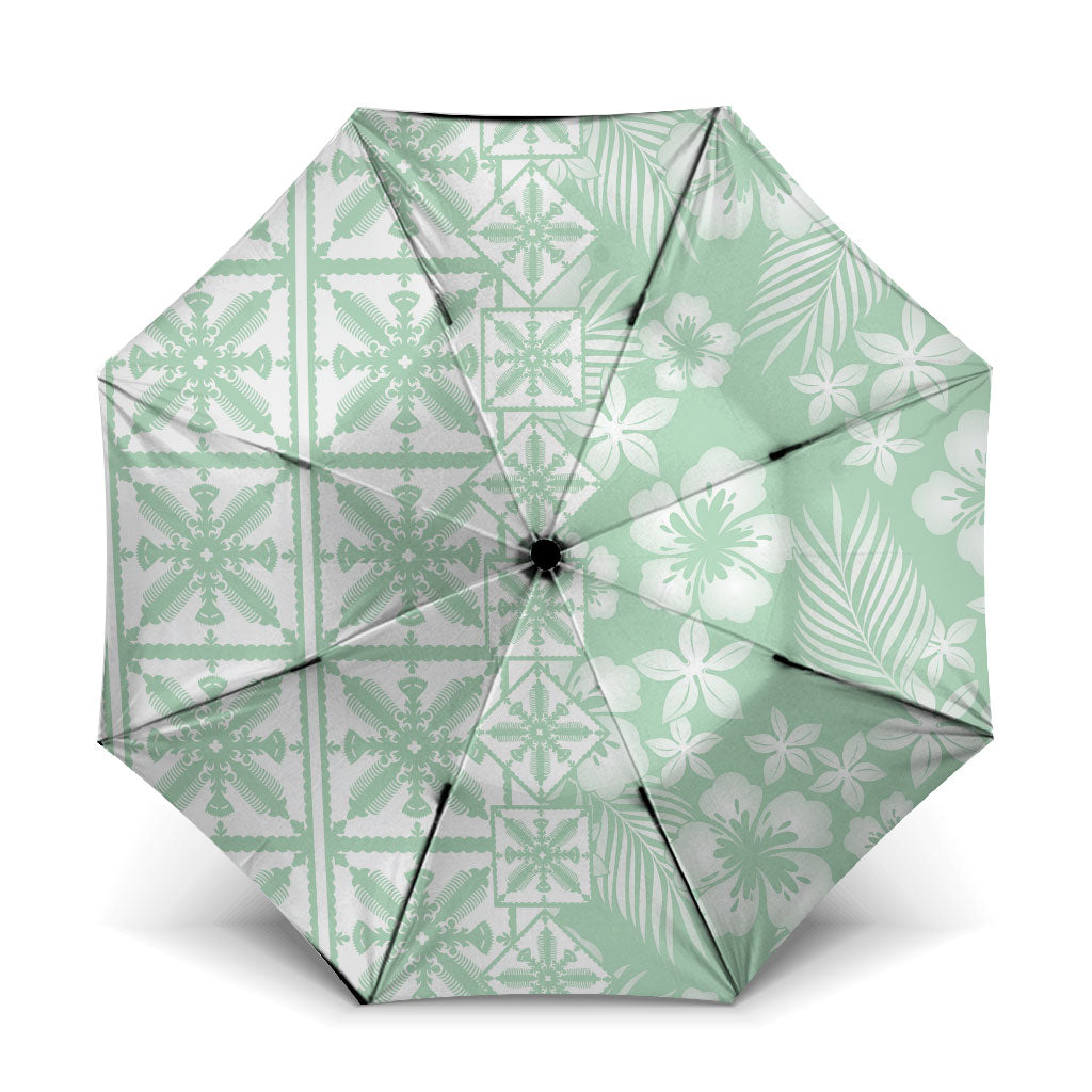 Pastel Green Kahili Quilt Hawaii Umbrella Tropical Flower Seamless Half Style LT14 One Size Folded 11.42 inch Opened Diameter 37.4 inch Green - Polynesian Pride