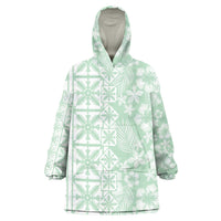 Pastel Green Kahili Quilt Hawaii Wearable Blanket Hoodie Tropical Flower Seamless Half Style