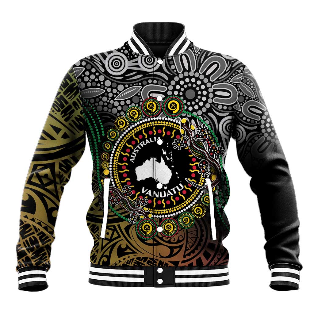 Personalised Australia And Vanuatu Baseball Jacket Aboriginal Lizard Polynesia Ni-Van Pig Tusk