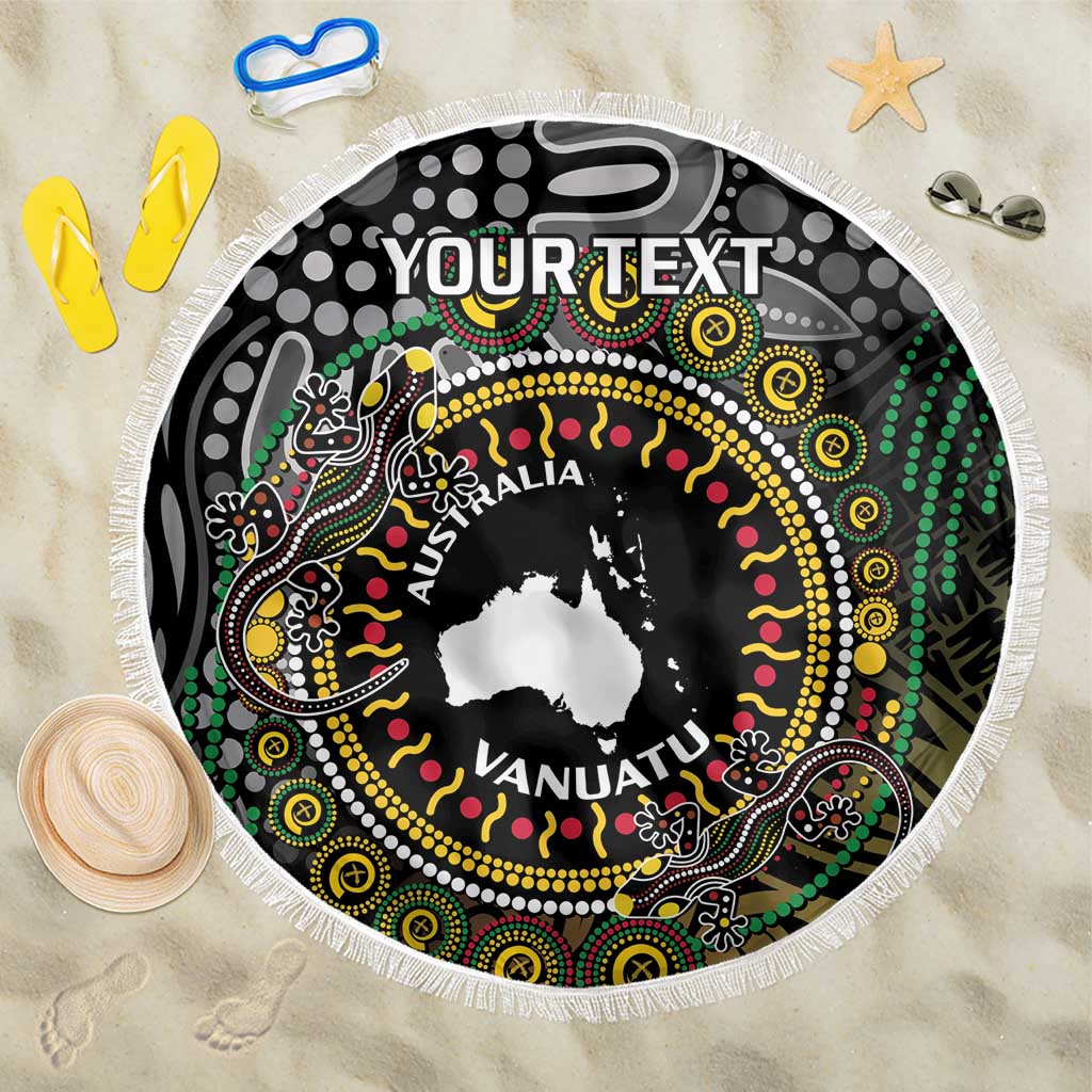 Personalised Australia And Vanuatu Beach Blanket Aboriginal Lizard Polynesia Ni-Van Pig Tusk LT14 One Size 150cm Black - Polynesian Pride