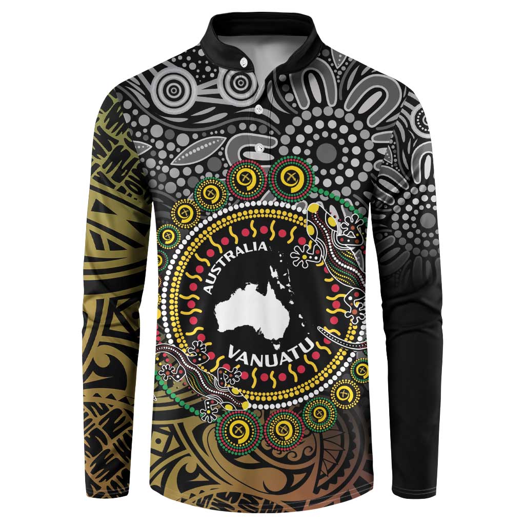 Personalised Australia And Vanuatu Button Sweatshirt Aboriginal Lizard Polynesia Ni-Van Pig Tusk LT14 Black - Polynesian Pride