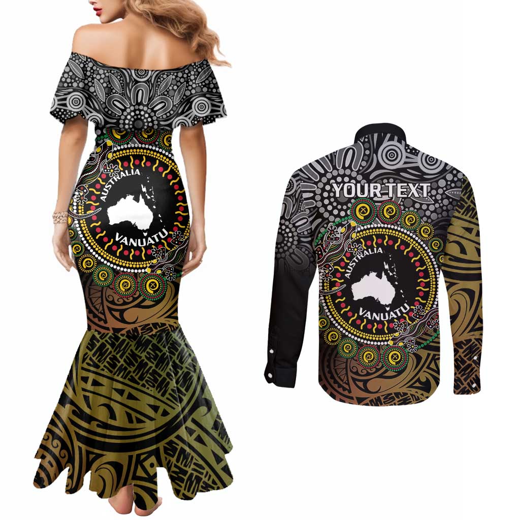 Personalised Australia And Vanuatu Couples Matching Mermaid Dress and Long Sleeve Button Shirt Aboriginal Lizard Polynesia Ni-Van Pig Tusk LT14 - Polynesian Pride