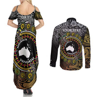 Personalised Australia And Vanuatu Couples Matching Summer Maxi Dress and Long Sleeve Button Shirt Aboriginal Lizard Polynesia Ni-Van Pig Tusk LT14 - Polynesian Pride