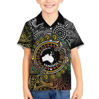 Personalised Australia And Vanuatu Family Matching Off The Shoulder Long Sleeve Dress and Hawaiian Shirt Aboriginal Lizard Polynesia Ni-Van Pig Tusk