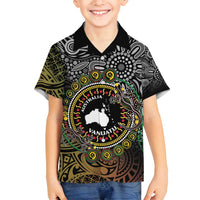 Personalised Australia And Vanuatu Family Matching Off Shoulder Maxi Dress and Hawaiian Shirt Aboriginal Lizard Polynesia Ni-Van Pig Tusk LT14 Son's Shirt Black - Polynesian Pride