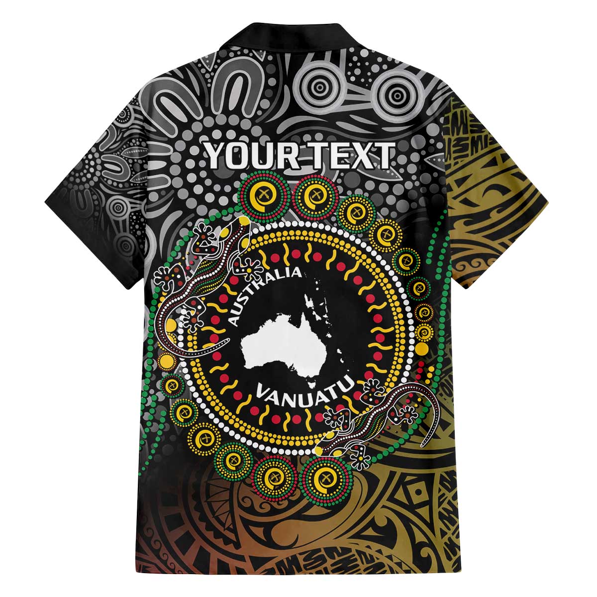 Personalised Australia And Vanuatu Family Matching Off Shoulder Short Dress and Hawaiian Shirt Aboriginal Lizard Polynesia Ni-Van Pig Tusk LT14 - Polynesian Pride