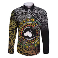 Personalised Australia And Vanuatu Family Matching Short Sleeve Bodycon Dress and Hawaiian Shirt Aboriginal Lizard Polynesia Ni-Van Pig Tusk LT14 Dad's Shirt - Long Sleeve Black - Polynesian Pride