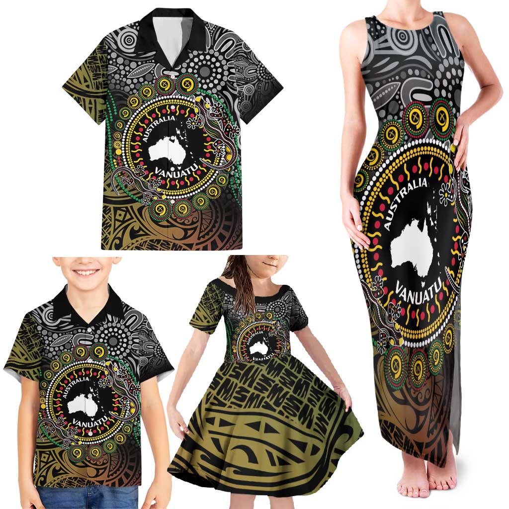 Personalised Australia And Vanuatu Family Matching Tank Maxi Dress and Hawaiian Shirt Aboriginal Lizard Polynesia Ni-Van Pig Tusk