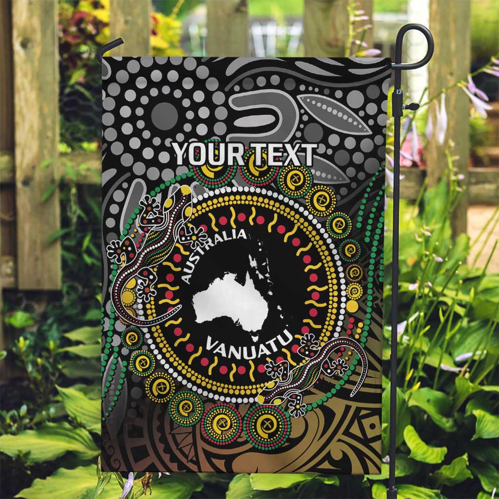 Personalised Australia And Vanuatu Garden Flag Aboriginal Lizard Polynesia Ni-Van Pig Tusk LT14 Garden Flag Black - Polynesian Pride
