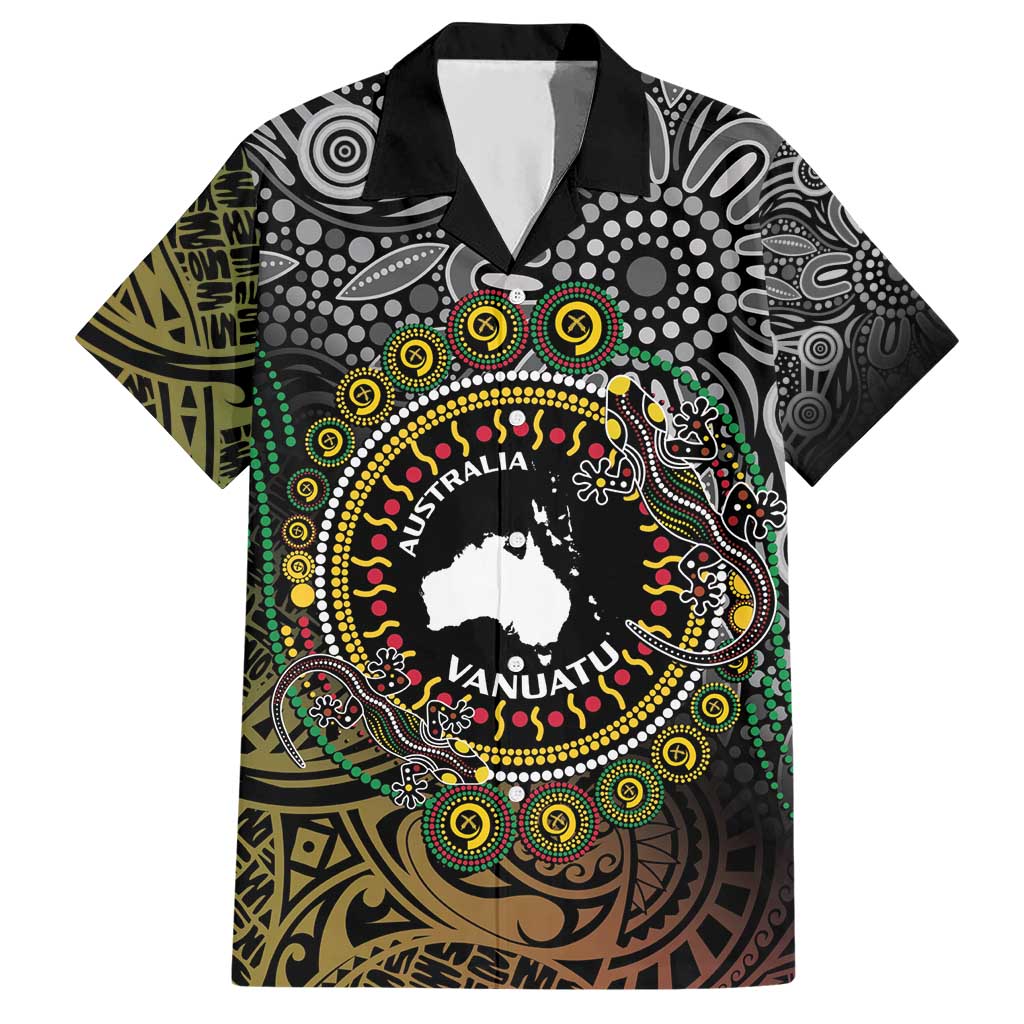 Personalised Australia And Vanuatu Hawaiian Shirt Aboriginal Lizard Polynesia Ni-Van Pig Tusk LT14 Black - Polynesian Pride