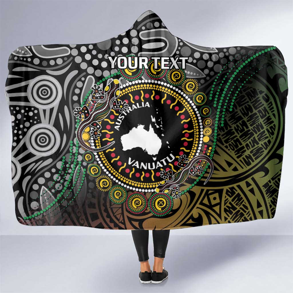 Personalised Australia And Vanuatu Hooded Blanket Aboriginal Lizard Polynesia Ni-Van Pig Tusk LT14 One Size Black - Polynesian Pride