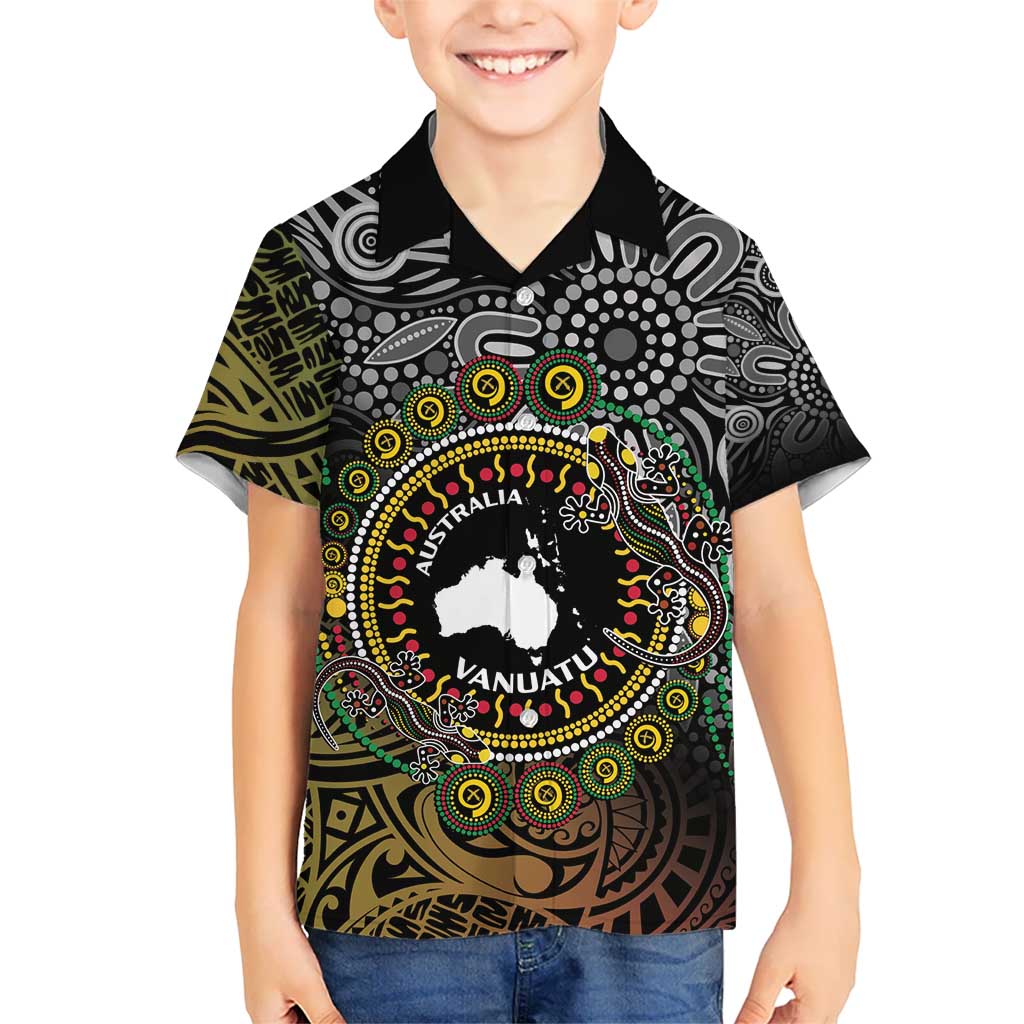 Personalised Australia And Vanuatu Kid Hawaiian Shirt Aboriginal Lizard Polynesia Ni-Van Pig Tusk