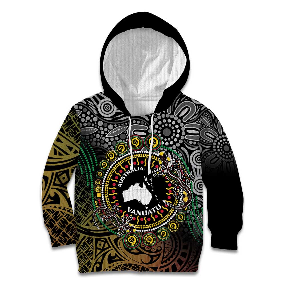 Personalised Australia And Vanuatu Kid Hoodie Aboriginal Lizard Polynesia Ni-Van Pig Tusk