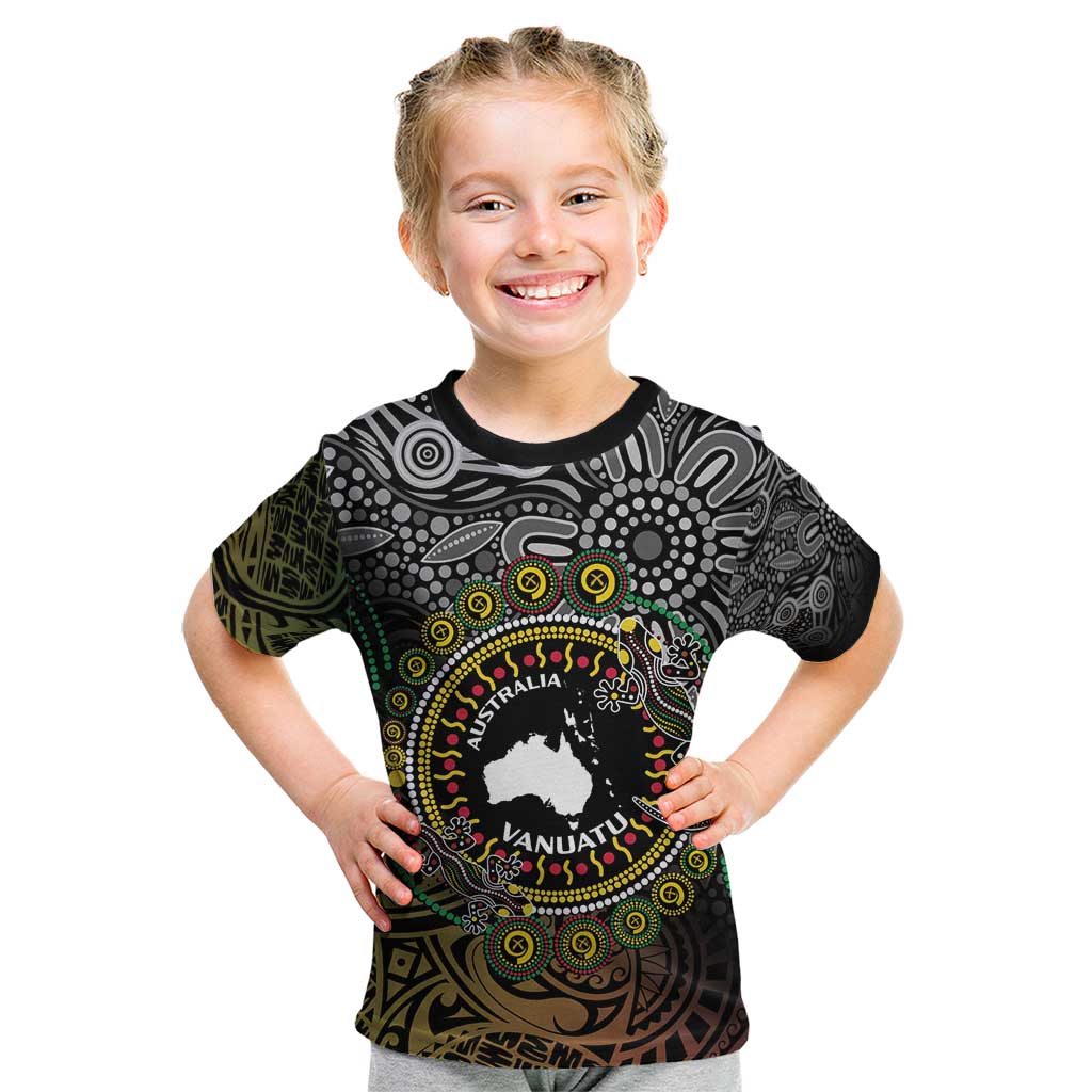 Personalised Australia And Vanuatu Kid T Shirt Aboriginal Lizard Polynesia Ni-Van Pig Tusk