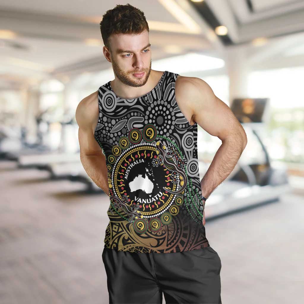 Personalised Australia And Vanuatu Men Tank Top Aboriginal Lizard Polynesia Ni-Van Pig Tusk LT14 Black - Polynesian Pride