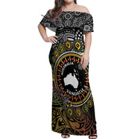 Personalised Australia And Vanuatu Off Shoulder Maxi Dress Aboriginal Lizard Polynesia Ni-Van Pig Tusk LT14 Women Black - Polynesian Pride