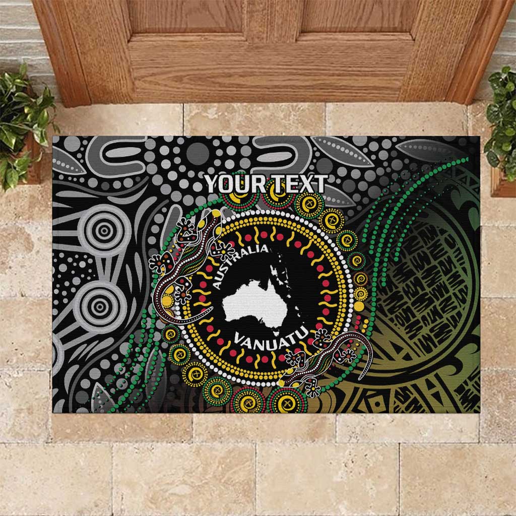 Personalised Australia And Vanuatu Rubber Doormat Aboriginal Lizard Polynesia Ni-Van Pig Tusk