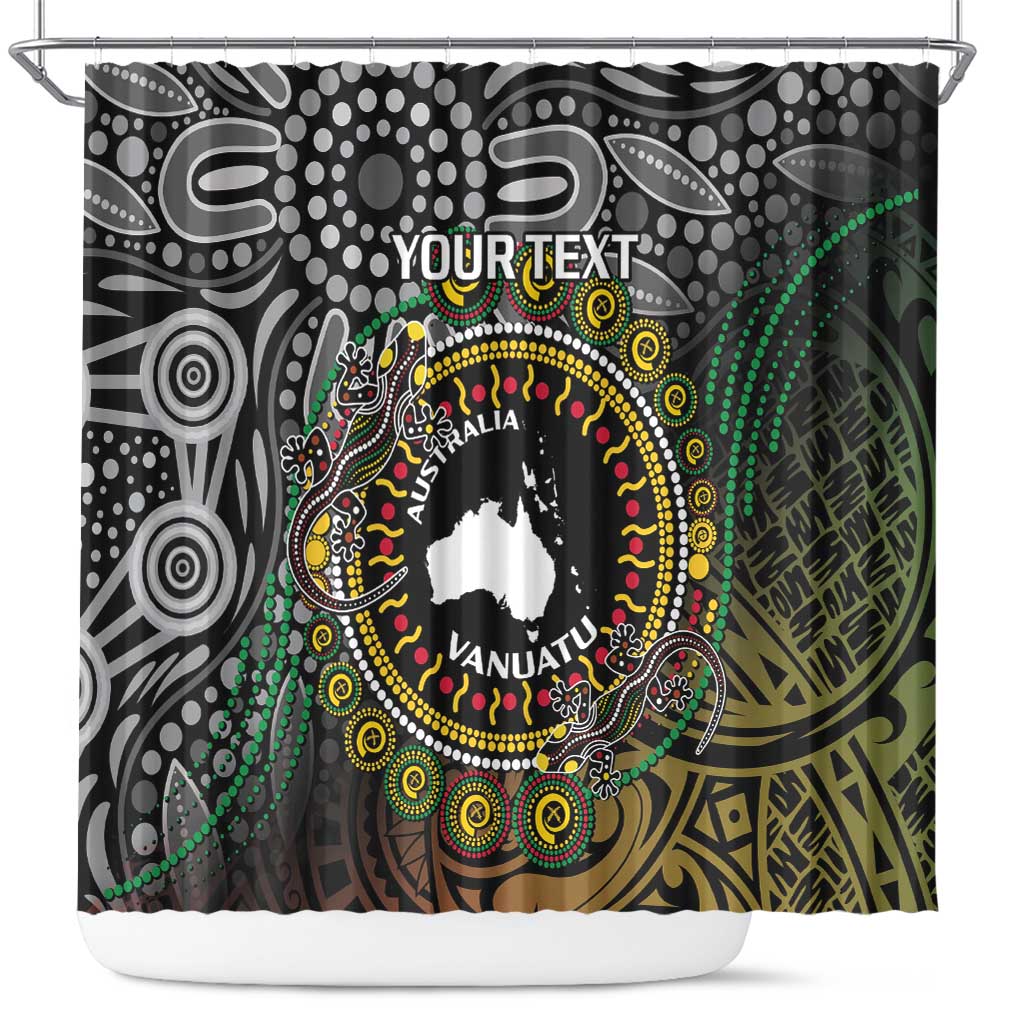 Personalised Australia And Vanuatu Shower Curtain Aboriginal Lizard Polynesia Ni-Van Pig Tusk