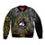 Personalised Australia And Vanuatu Sleeve Zip Bomber Jacket Aboriginal Lizard Polynesia Ni-Van Pig Tusk