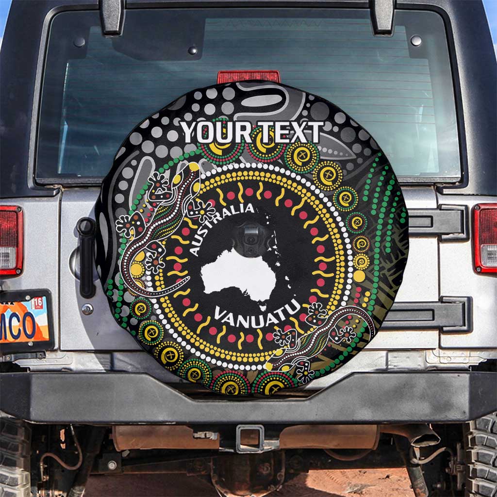 Personalised Australia And Vanuatu Spare Tire Cover Aboriginal Lizard Polynesia Ni-Van Pig Tusk LT14 Black - Polynesian Pride