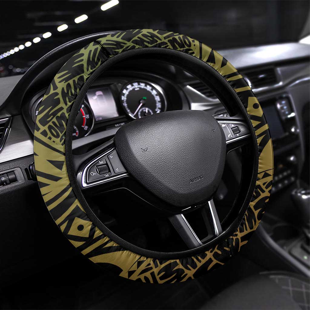 Australia And Vanuatu Steering Wheel Cover Aboriginal Lizard Polynesia Ni-Van Pig Tusk LT14 Universal Fit Black - Polynesian Pride