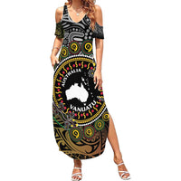 Personalised Australia And Vanuatu Summer Maxi Dress Aboriginal Lizard Polynesia Ni-Van Pig Tusk LT14 Women Black - Polynesian Pride