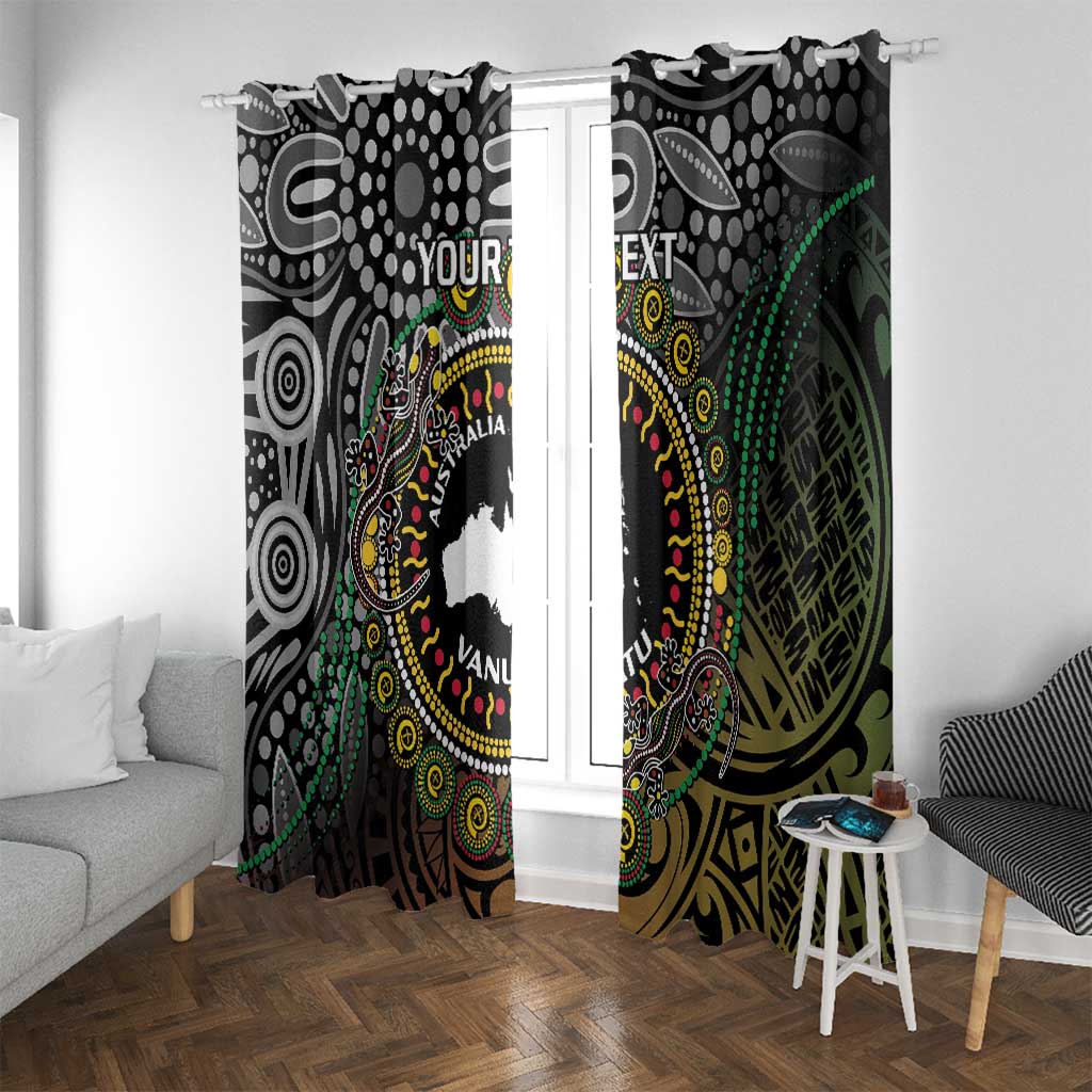 Personalised Australia And Vanuatu Window Curtain Aboriginal Lizard Polynesia Ni-Van Pig Tusk LT14 With Grommets Black - Polynesian Pride