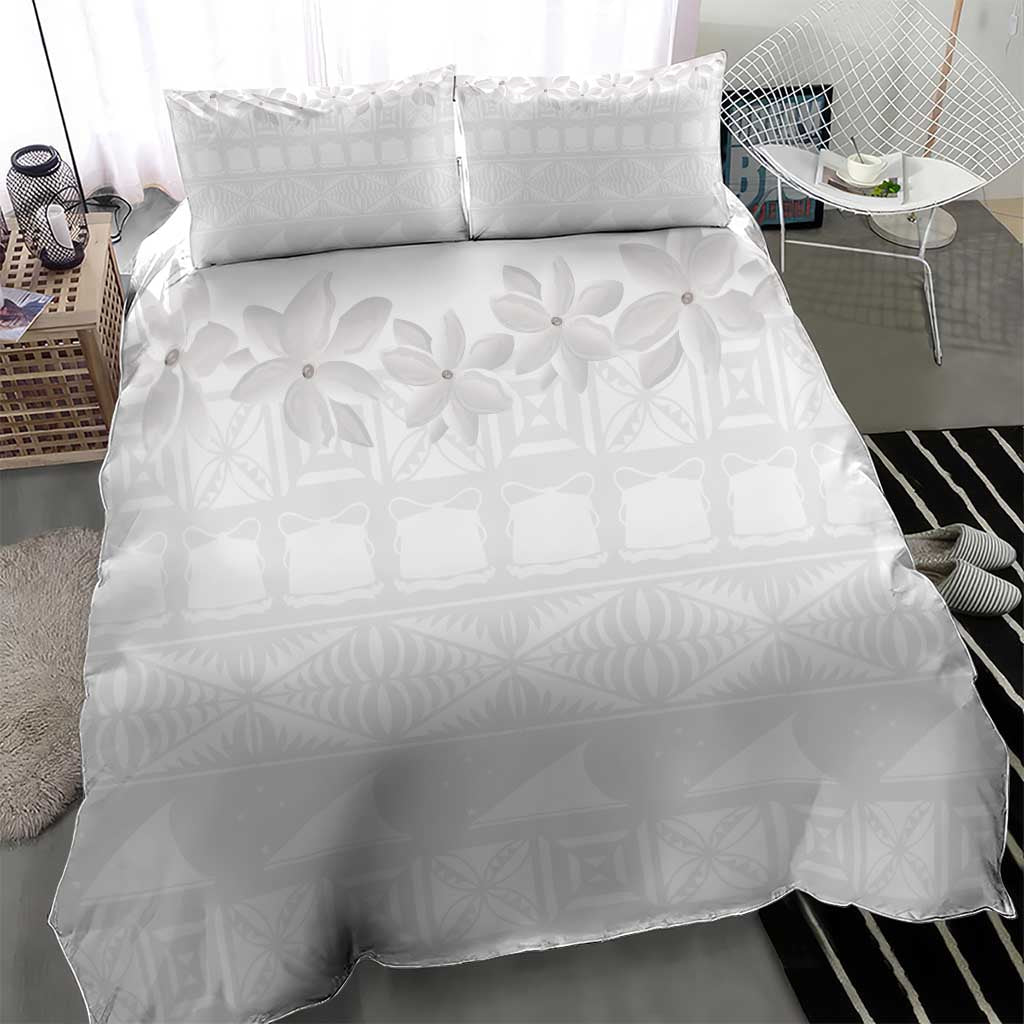 Tokelau White Sunday Bedding Set Polynesian Pattern Gardenia Thunbergia