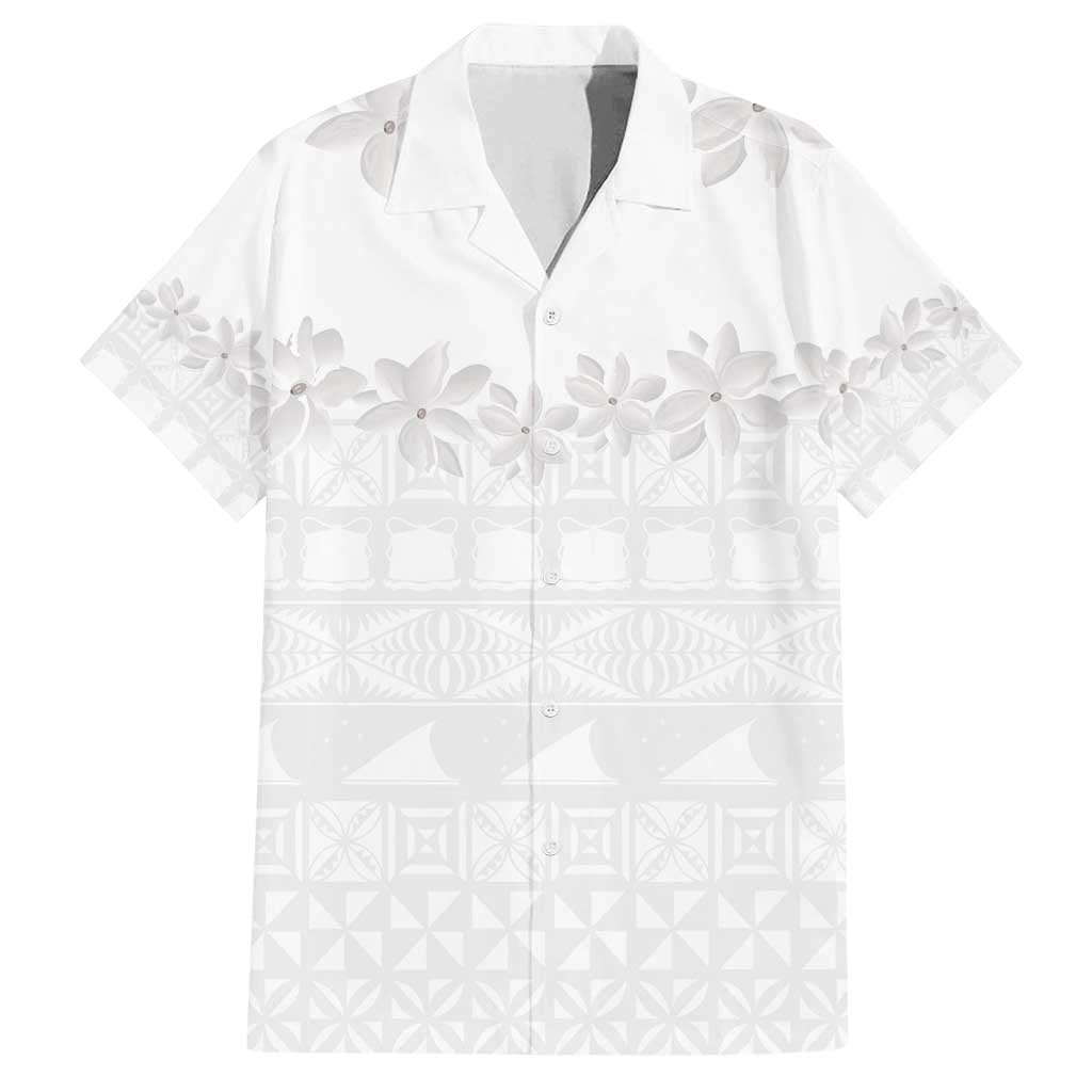 Tokelau White Sunday Family Matching Long Sleeve Bodycon Dress and Hawaiian Shirt Polynesian Pattern Gardenia Thunbergia