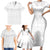 Tokelau White Sunday Family Matching Short Sleeve Bodycon Dress and Hawaiian Shirt Polynesian Pattern Gardenia Thunbergia