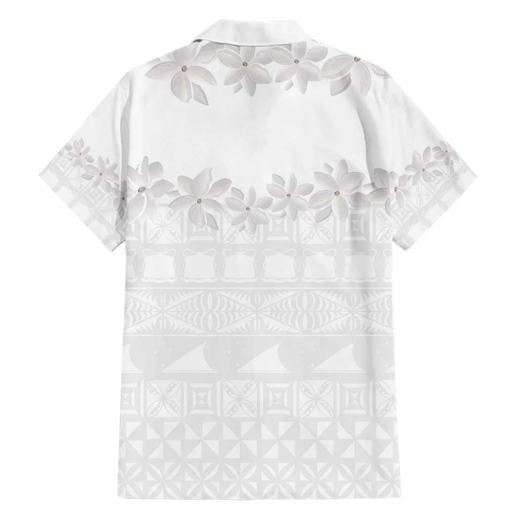 Tokelau White Sunday Family Matching Short Sleeve Bodycon Dress and Hawaiian Shirt Polynesian Pattern Gardenia Thunbergia