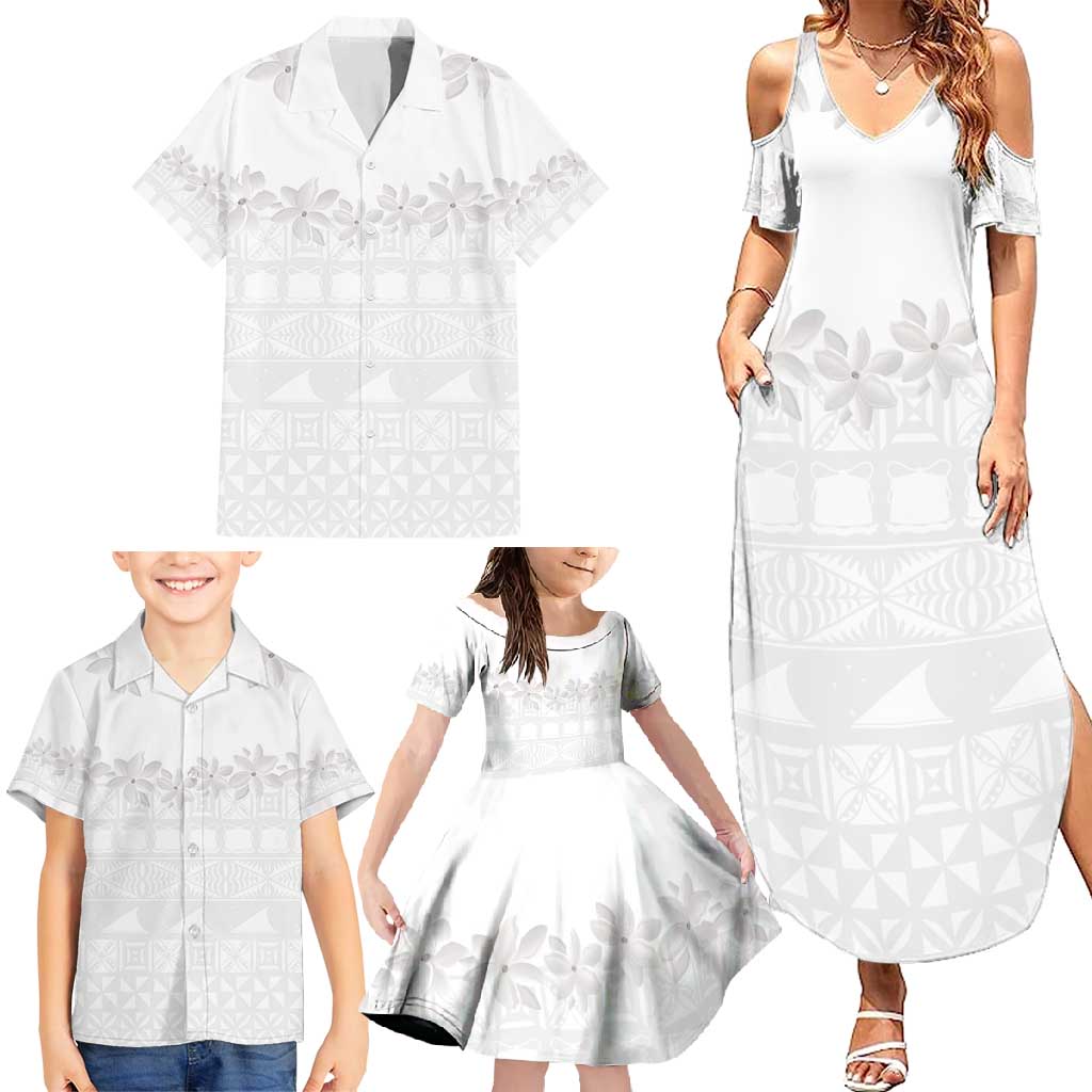 Tokelau White Sunday Family Matching Summer Maxi Dress and Hawaiian Shirt Polynesian Pattern Gardenia Thunbergia